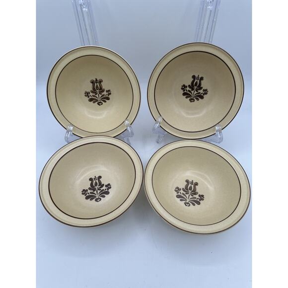 4 Pfaltzgraff Pottery Cereal Bowls Village Pattern 6" Pottery Breakfast Bowl - Picture 1 of 5